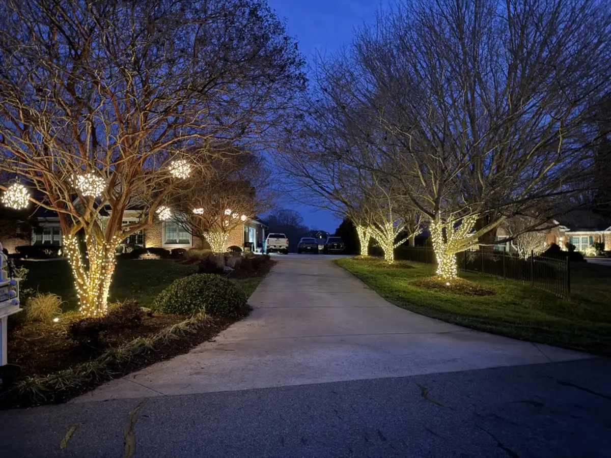 Christmas lighting installation on neighborhood homes by Webber Landscaping
