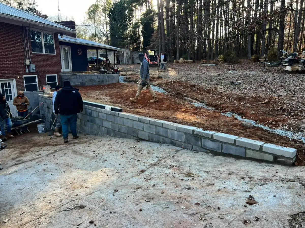 Retaining wall construction by Webber Landscaping in Winston-Salem NC