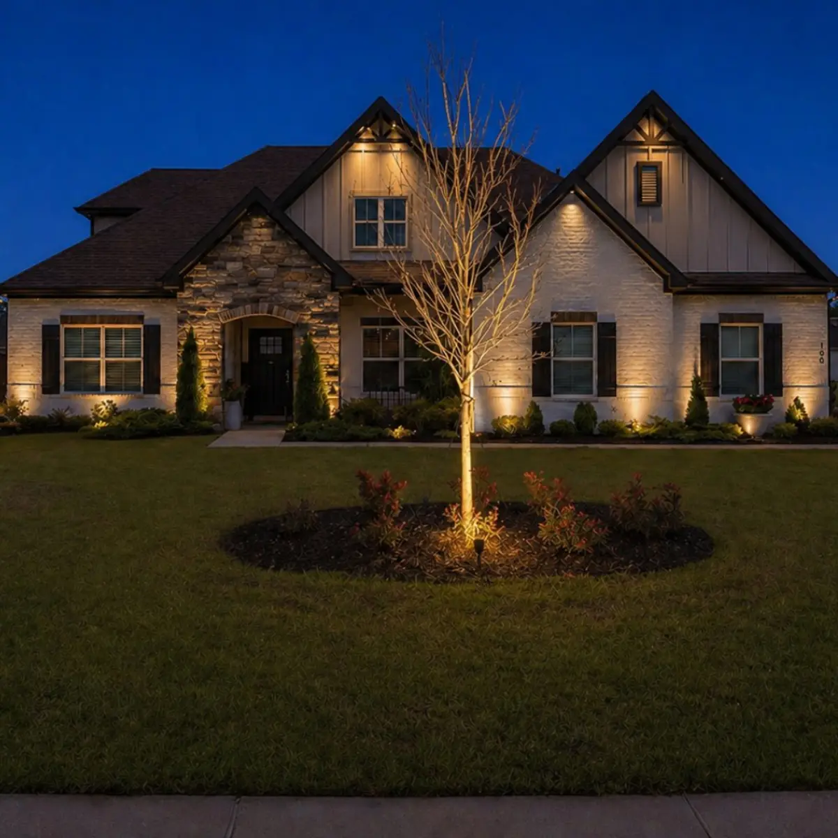 Professional landscape lighting on a home in Winston-Salem NC